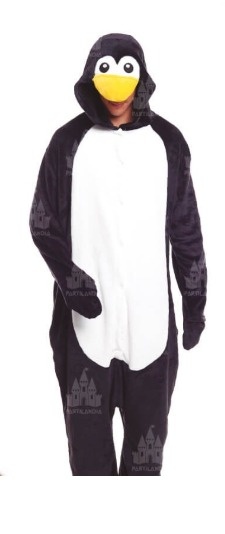 Fato de pijama pinguim com capuz e bico amarelo