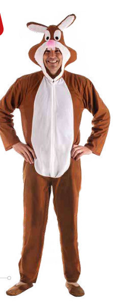 Fato de coelho castanho com capuz e orelhas grandes