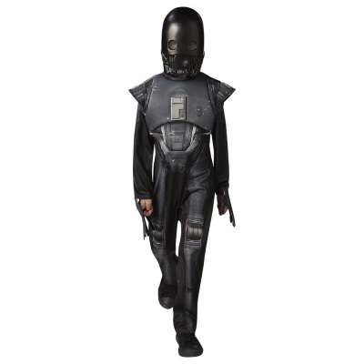 Fato de robô preto e cinza com máscara integral