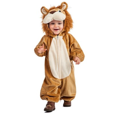 Fato de leão para criança felpudo castanho e bege com capuz e orelhas 3D
