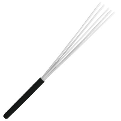 Utensílio de cozinha com cabo preto e hastes brancas