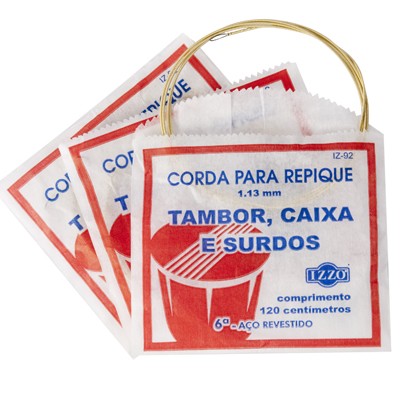 Pacote branco e vermelho de corda para repique de tambor com texto azul e vermelho