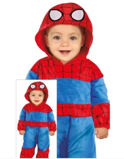 Fato de criança Homem-Aranha vermelho e azul com capuz e padrão de teia preta