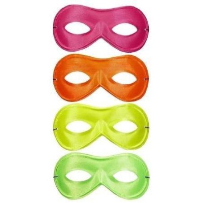 Máscaras coloridas de plástico nas cores rosa, laranja, amarelo e verde