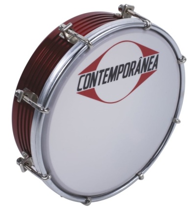 Pandeiro com pele branca e logo CONTEMPORÂNEA