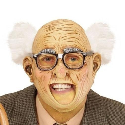Máscara realista de idoso com cabelo branco e óculos