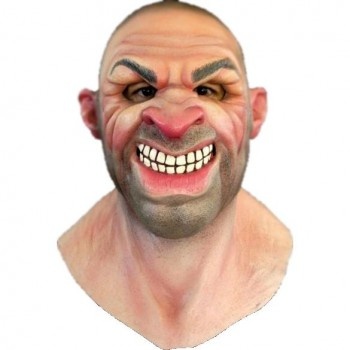 Máscara de rosto realista em silicone com feições exageradas e detalhes naturais