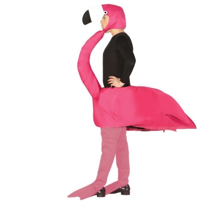 Fantasia inflável cor-de-rosa de flamingo com pescoço e cabeça em traje completo