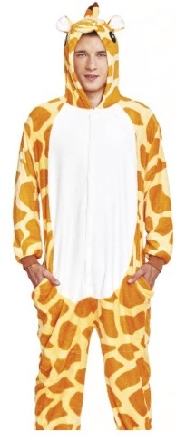 Macacão pijama de girafa com capuz e orelhas em tecido macio