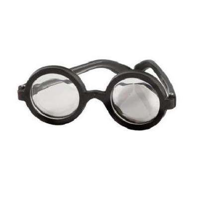 Óculos redondos com armação preta e lentes transparentes