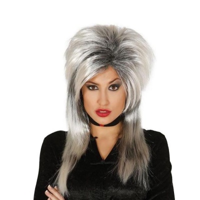 Peruca feminina comprida cinza e branca, lisa e volumosa