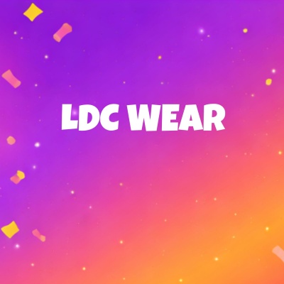 Fundo colorido com texto LDC WEAR em branco