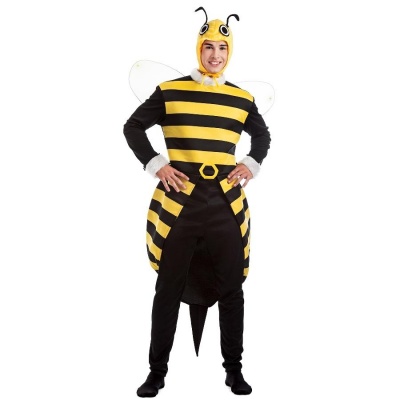 Fato de abelha amarelo e preto com asas e antenas