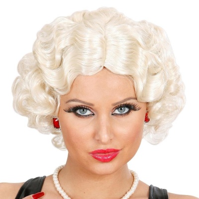 Peruca feminina curta encaracolada loiro platinado