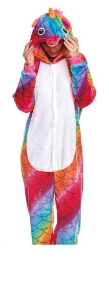 Pijama macacão unicórnio colorido com capuz e padrão de escamas