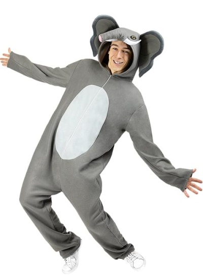 Macacão cinzento de elefante com capuz de elefante