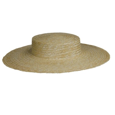 Chapéu de palha bege com aba larga e coroa redonda
