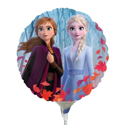 Balão redondo com imagem das personagens Anna e Elsa do filme Frozen