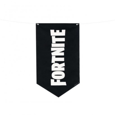 Estandarte preto com texto 'FORTNITE' branco vertical