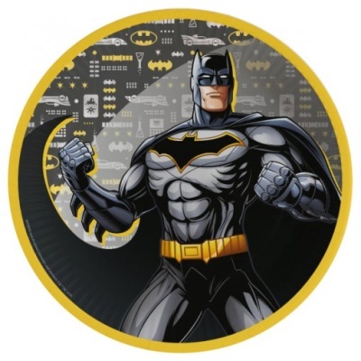 Ilustração redonda do Batman com cores cinza, preto e amarelo