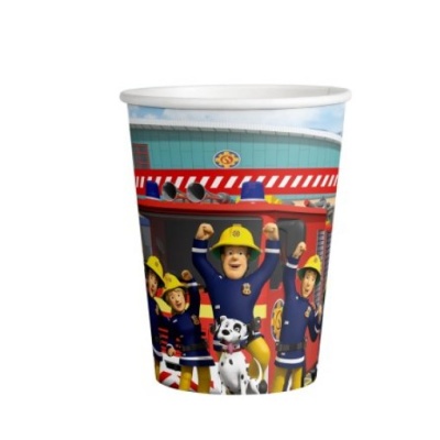 Copo de papel com personagens de bombeiros coloridos