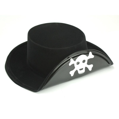 Chapéu preto de feltro com caveira branca na aba