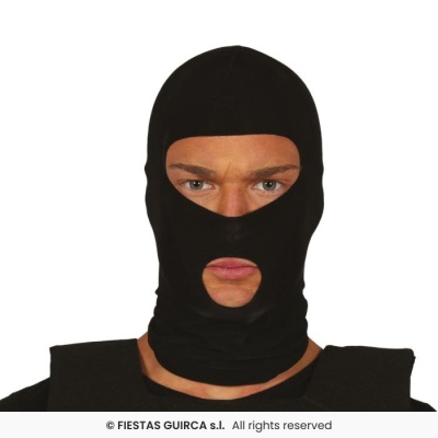 Balaclava preta com aberturas para olhos e boca