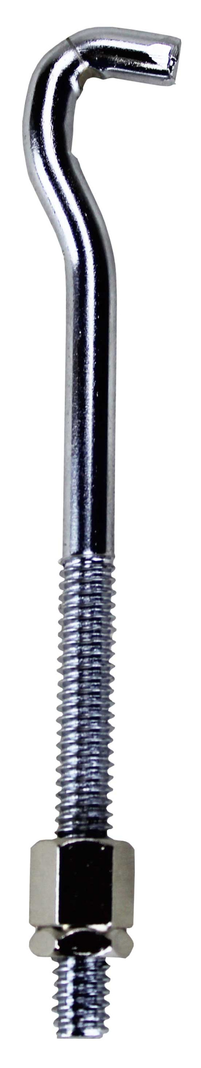 Parafuso em metal cromado com gancho curvo e porca hexagonal