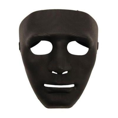 Máscara preta com recortes para olhos, nariz e boca