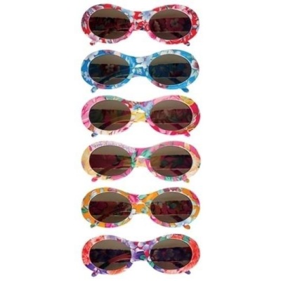 Seis pares de óculos de sol ovais coloridos com padrão floral