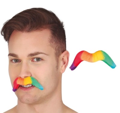 Bigode falso colorido em padrão arco-íris