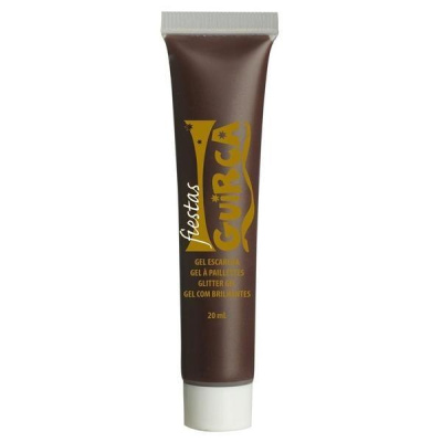 Tubo castanho de gel escarlate com glitter Guirca 20ml com tampa branca