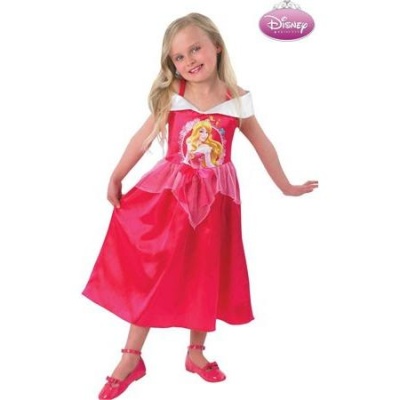 Vestido de princesa Disney para crianças cor-de-rosa e vermelho com imagem da princesa Aurora
