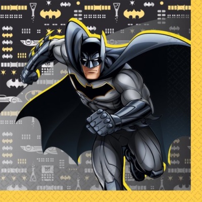 Desenho animado do Batman com fundo de símbolos morcego e borda amarela