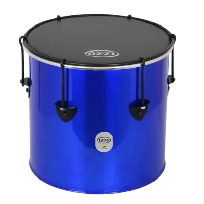 Tambor azul metálico com topo preto e marcas IZZO e OZZI