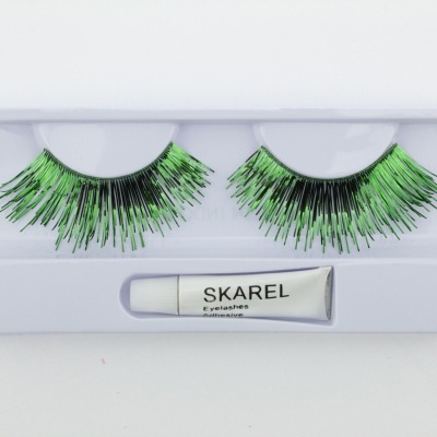 Conjunto de pestanas postiços verdes e pretas com cola SKAREL