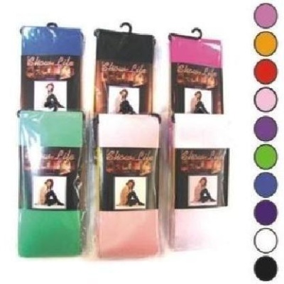 Seis leggings femininas de várias cores embaladas individualmente com etiquetas coloridas e texto Women Life.