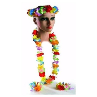 Conjunto de adereços havaianos coloridos com flores artificiais