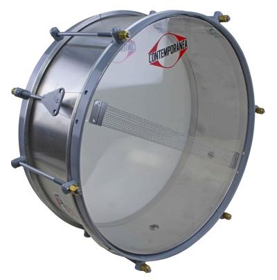 Bombo metálico com pele transparente e tirantes