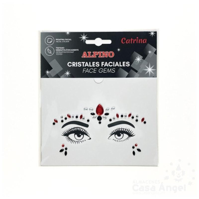 Pacote de cristais faciais Alpino Catrina com pedras vermelhas, pretas e transparentes