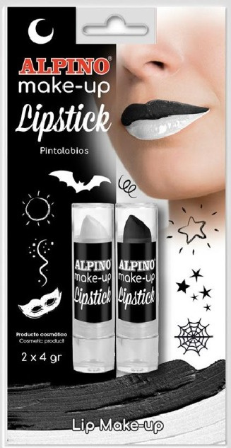 Conjunto de batons preto e branco ALPINO make-up em embalagem decorada com desenhos temáticos