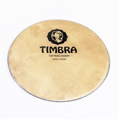 Pele para percussão TIMBRA com logotipo de leão e texto preto