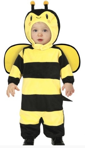 Fato criança abelha amarelo e preto com asas e capuz