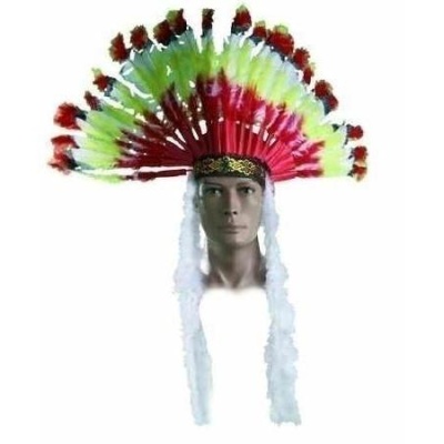 Cocar colorido com penas em manequim