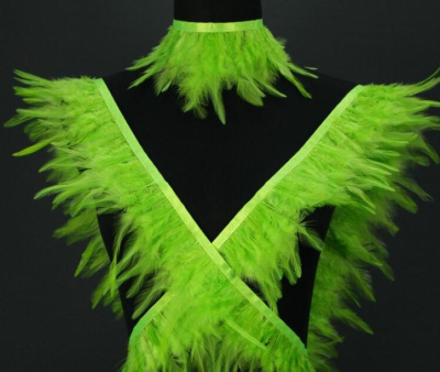 Conjunto de penas verdes fluorescentes com faixa cruzada e colar