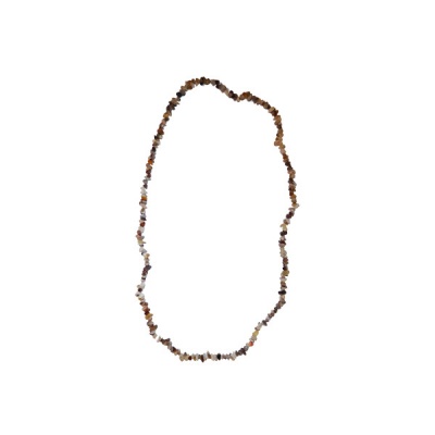 Colar de pedras pequenas irregulares em castanho, bege e cinza