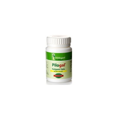 Frasco branco com comprimidos Pilogal Galgant-Tabs