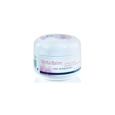 Frasco pequeno branco de Virita Balm com etiqueta