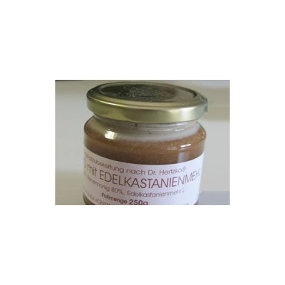 Frasco de vidro com tampa metálica e rótulo branco com texto