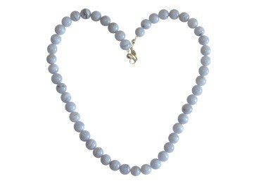 Colar de contas cinza-azul dispostas em forma de coração com fecho prateado
